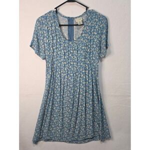 Next Left Vintage Blue Floral Rayon Pintuck Tie Back Mini Dress Size 5